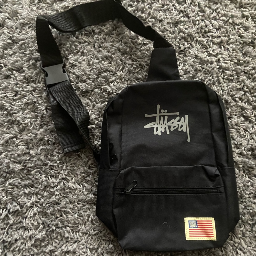 stussy troops black crossbody backpack bag